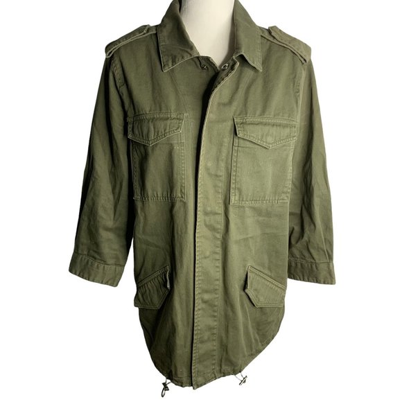 Who What Wear Utility Jacket M Army Green Pockets Snap Front Toggle Waist - Picture 1 of 8